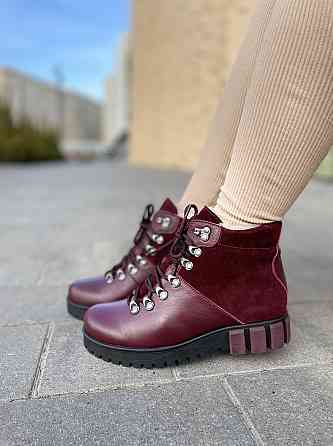 Injers Черевики жіночі INJERS бордові натуральна шкіра з овчиною висота 11,5 см (1125) 38р.39р. Коломия