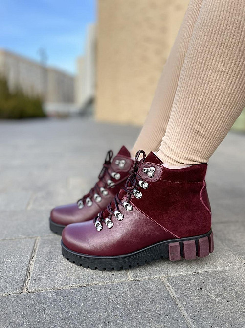 Injers Черевики жіночі INJERS бордові натуральна шкіра з овчиною висота 11,5 см (1125) 38р.39р. Коломыя - изображение 4