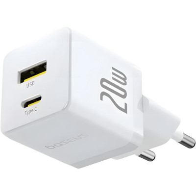 Зарядное устройство Baseus 1xUSB-C 20W + 1xUSB white + cable USB-C to USB-C 60W 1.0m (P10111608213-01) Винница - изображение 11