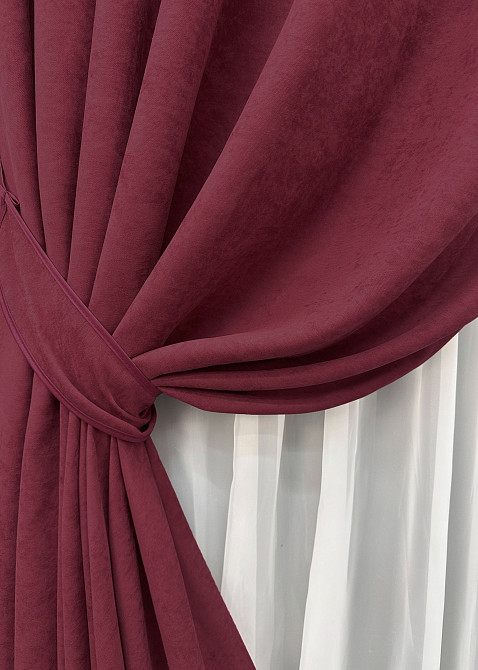 Комплект готових штор VR-Textil Мікровелюр Petek YL № 1712ш Бордовий 150х295 см 2 шт (33-0608) Київ - фото 5
