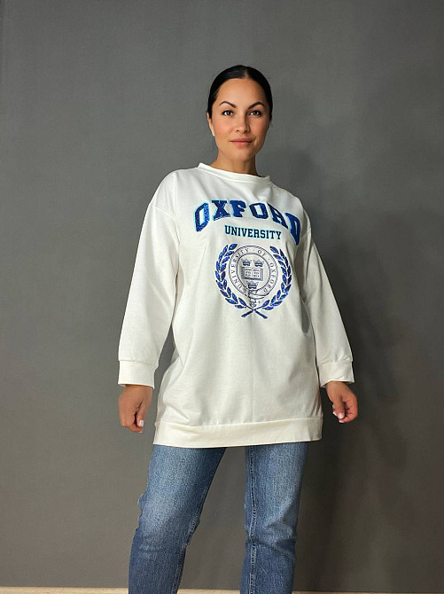 Світшот жіночий LSK 6011 подовжений оверсайз туніка з вишивкою Oxford, білий, one size Київ - фото 20