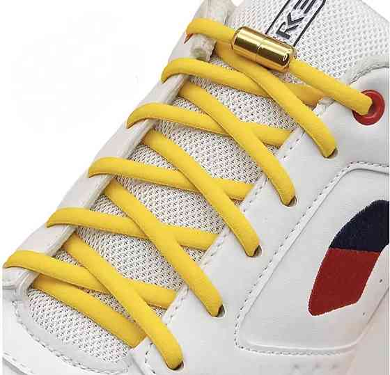 Шнурки еластичні напівкруглі без зав'язок з застібками в один колір Жовтий Сміла