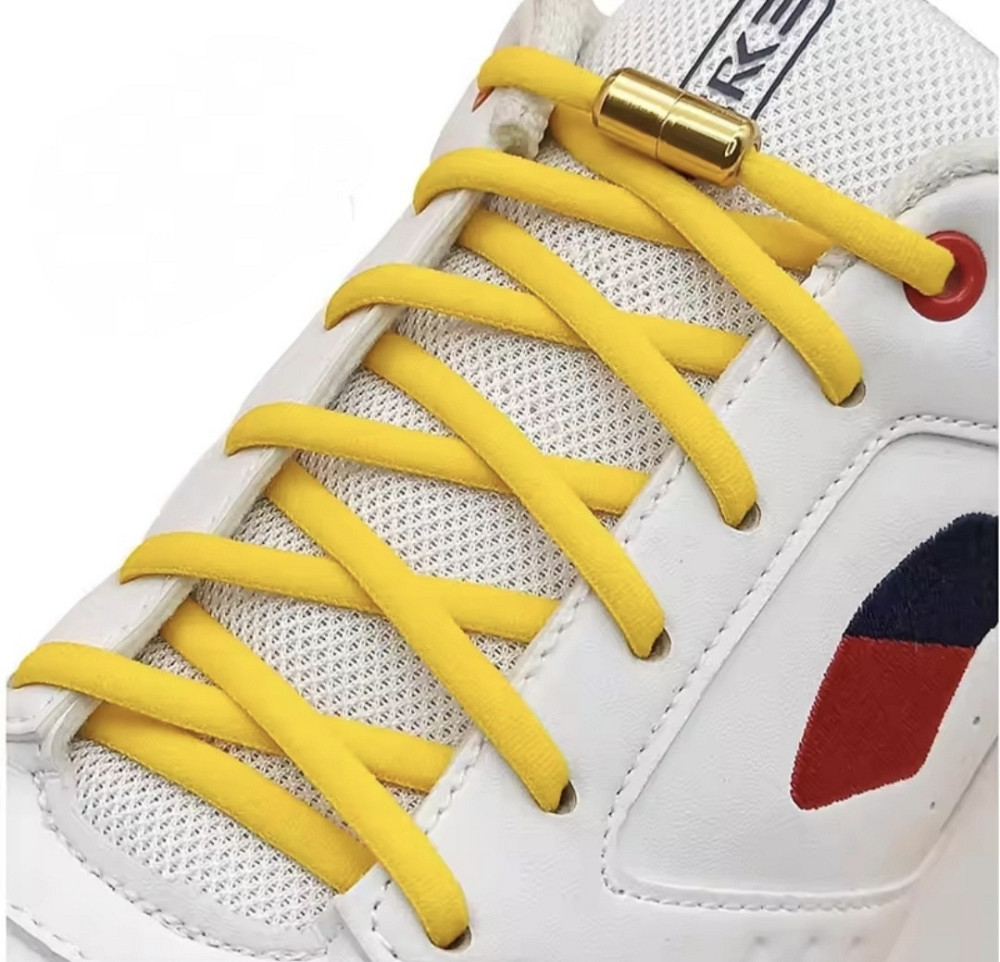 Шнурки еластичні напівкруглі без зав'язок з застібками в один колір Жовтий Сміла - фото 1