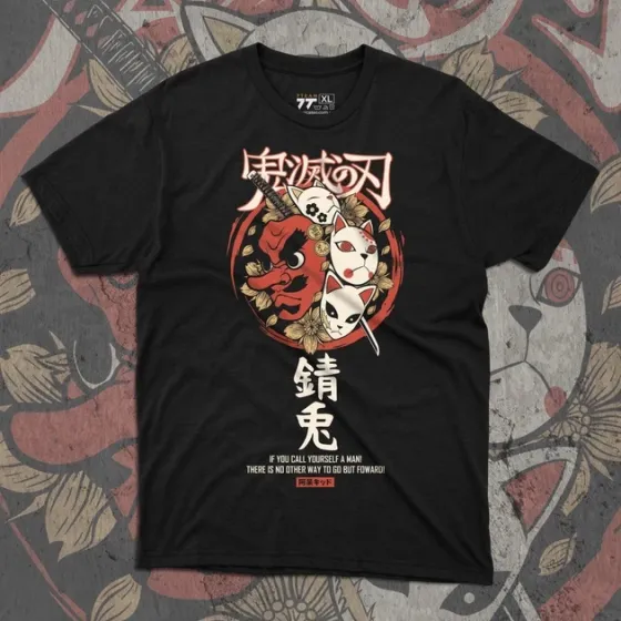 Футболка мужская с принтом Клинок, рассекающий демонов Маски Размер 48 Anime0089 Днепр