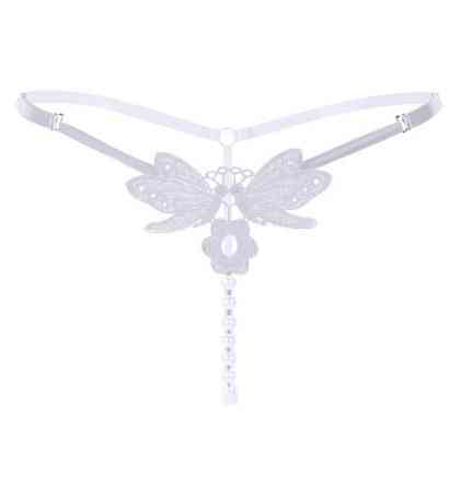 Еротичні стрінги з перлами і метеликами універсальний білий Київ