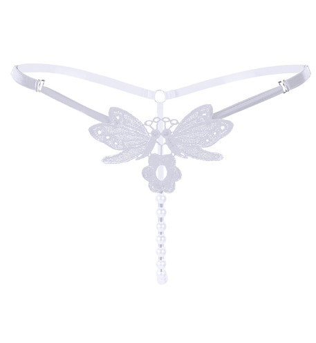 Эротические стринги с жемчугом и бабочками универсальный белый Киев - изображение 1
