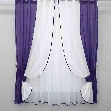 Кухонний комплект VR-Textil № 038к шторки і тюль фіолетовий з білим 280х170 см (50-030) Київ