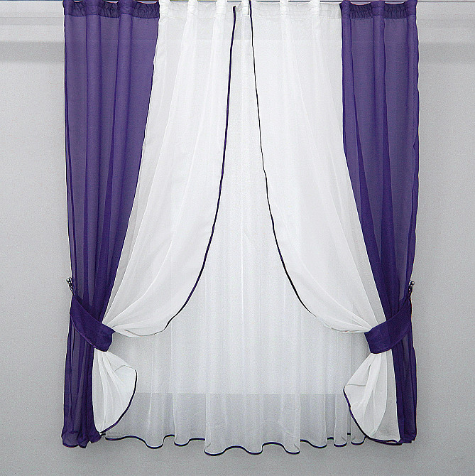Кухонний комплект VR-Textil № 038к шторки і тюль фіолетовий з білим 280х170 см (50-030) Київ - фото 1