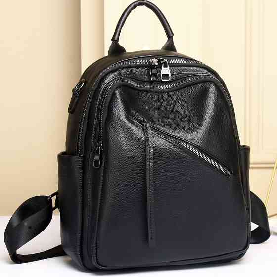 Стильна жіноча сумка міська на плечі 25х33х14, рюкзак з натуральної шкіри, чорний Київ