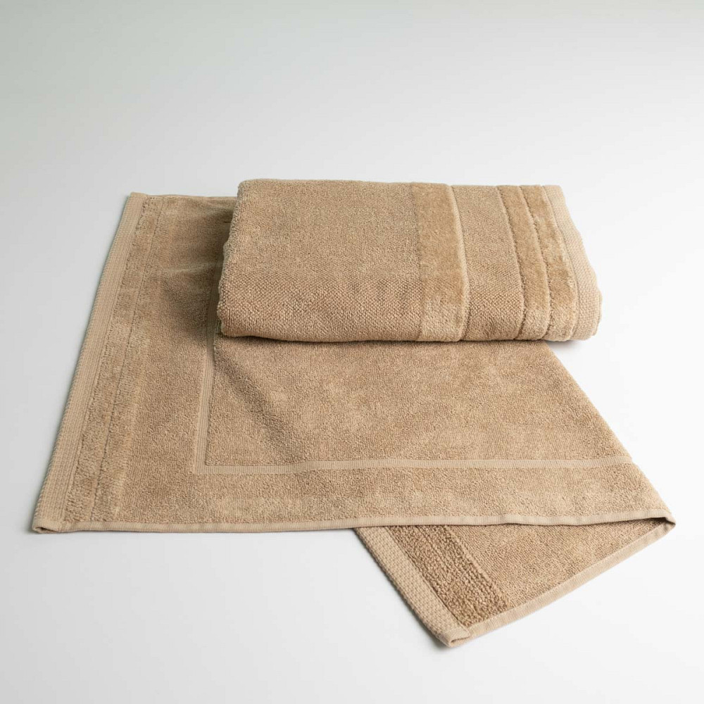 Набор банных махровых полотенец с велюровым бордюром 2шт GM Textile 50х70см, 70х140см (Капучино) Сумы - изображение 1