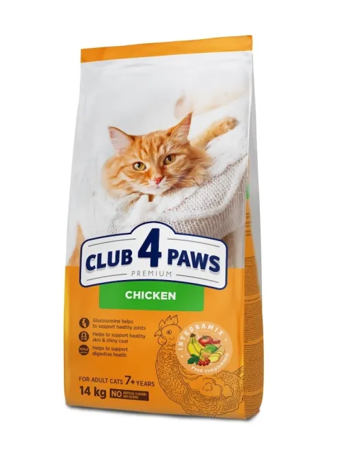 Повнораціонний сухий корм CLUB 4 PAWS (Клуб 4 Лапи) Преміум з куркою для кішок від 7 років, 14 кг Вінниця - фото 1