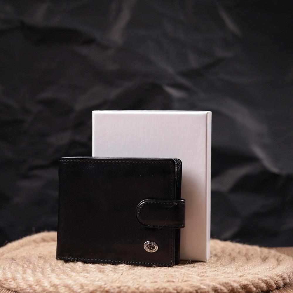 Надійний чоловічий гаманець із натуральної гладкої шкіри ST Leather 19408 Чорний Київ - фото 1