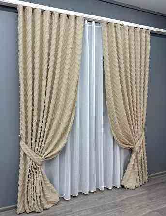 Комплект штор VR-Textil Лен Букле № 1807ш Кремовый 150х295 см 2 шт (33-0783) Киев