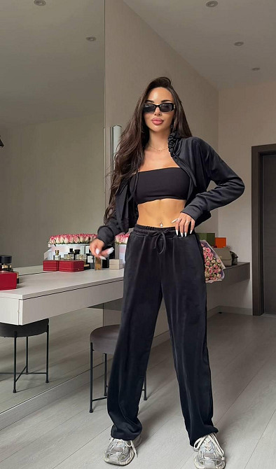 Женский прогулочный костюм двойка из велюра Черный, 42/44 Одесса - изображение 9