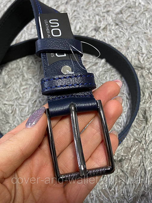 Стильный мужской кожаный ремень синего цвета 35 мм PS Leather Киев - изображение 3
