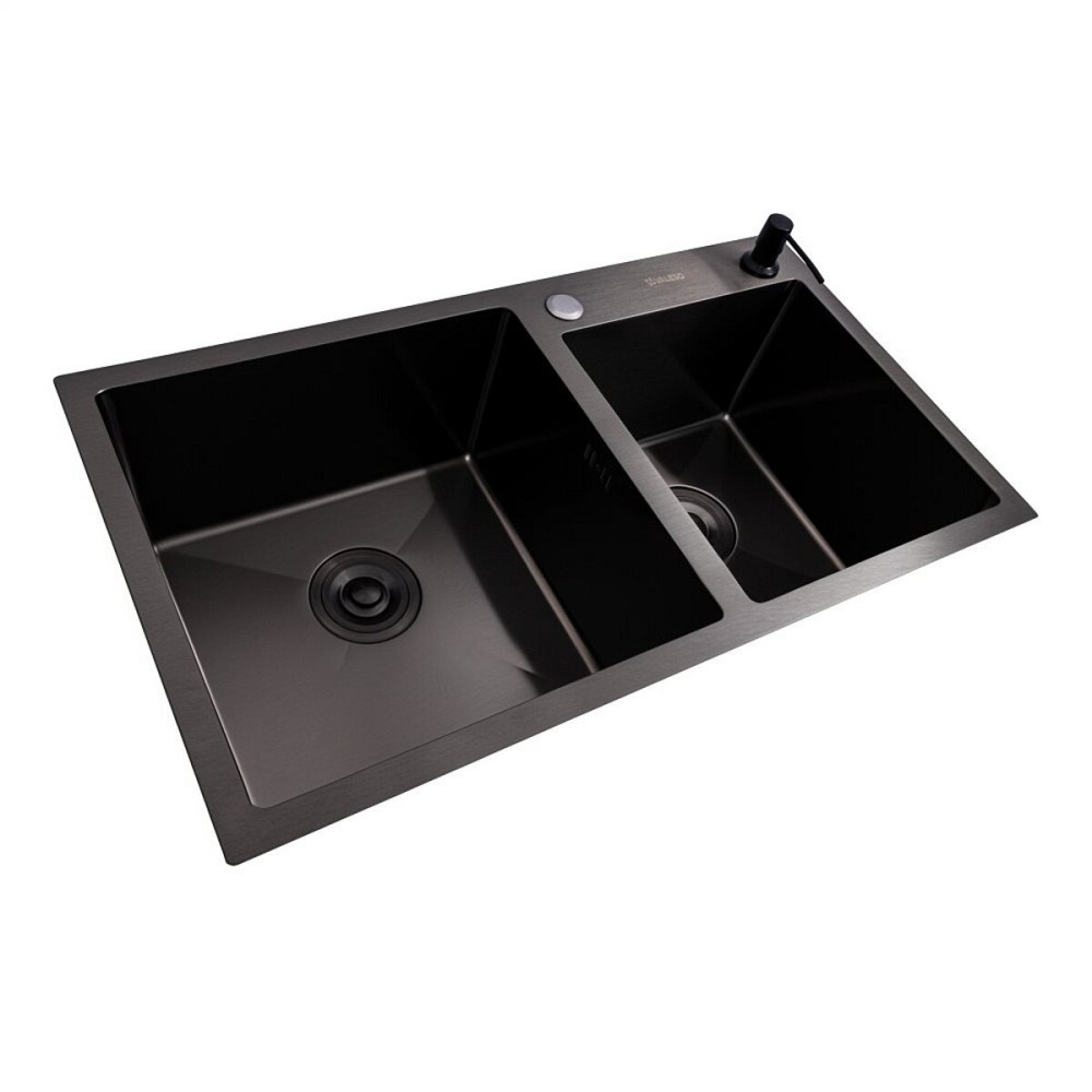 VALESO Кухонна мийка 78*43 PVD чорна на дві чаші VALESO Handmade (3.0/0.8) Київ - фото 2