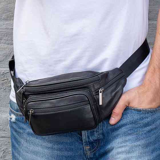 Сумка поясная из овечьей кожи Черная (Vintage) Киев