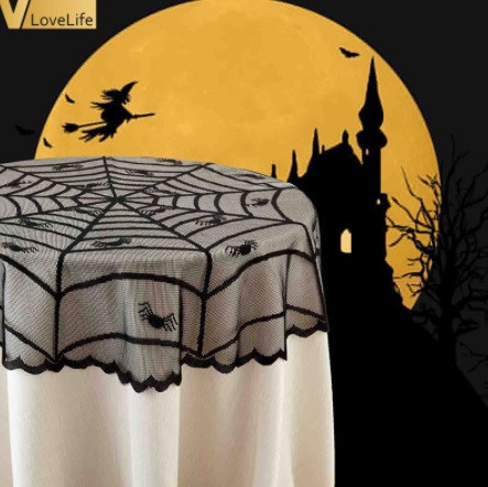 Скатерть на Хэллоуин круглая Паутина с пауками 100 см черный Киев - изображение 4