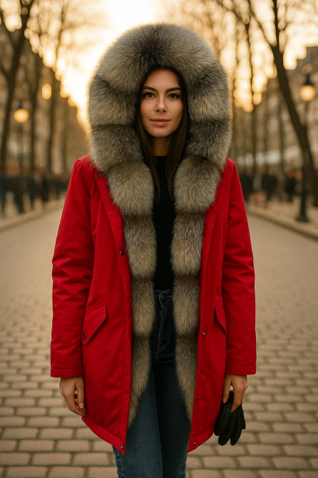 Парка жіноча з хутром блюфрост Червоний р 48 95см Харків - фото 1