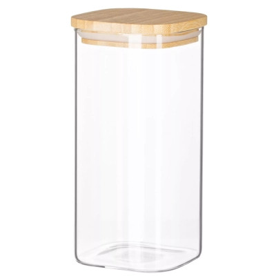 Емкость для сыпучих продуктов Ardesto Midori 700мл, скло, бамбук, квадратна, прозорий (AR1370BBS) Вінниця - фото 1