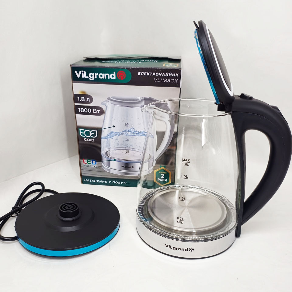 Электрочайник с LED индикатором Vilgrand VL1188GK 1.8л 1800Вт, Чайник электрический модный YC-93 Львов - изображение 8