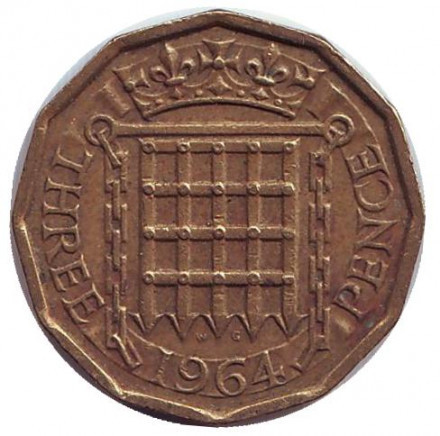 Монета 3 пенси. 1964 рік, Великобританія. Полтава - фото 1