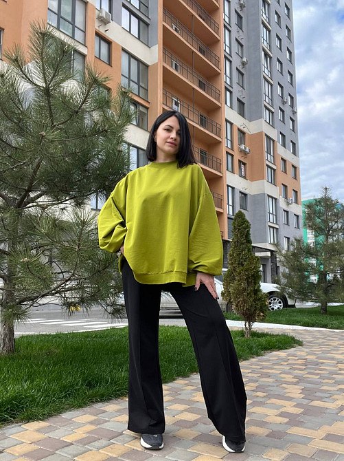 Костюм жіночий MY CITY 3044-8286 світшот широкий оверсайз та брюки палаццо зі стрілкою, зелений, L Київ - фото 17