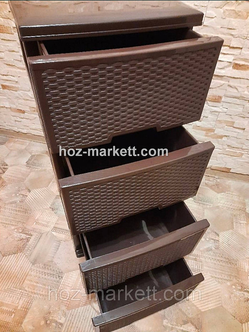 Тумбочка пластикова на 4 ящики ротанг коричневий Харків - фото 2