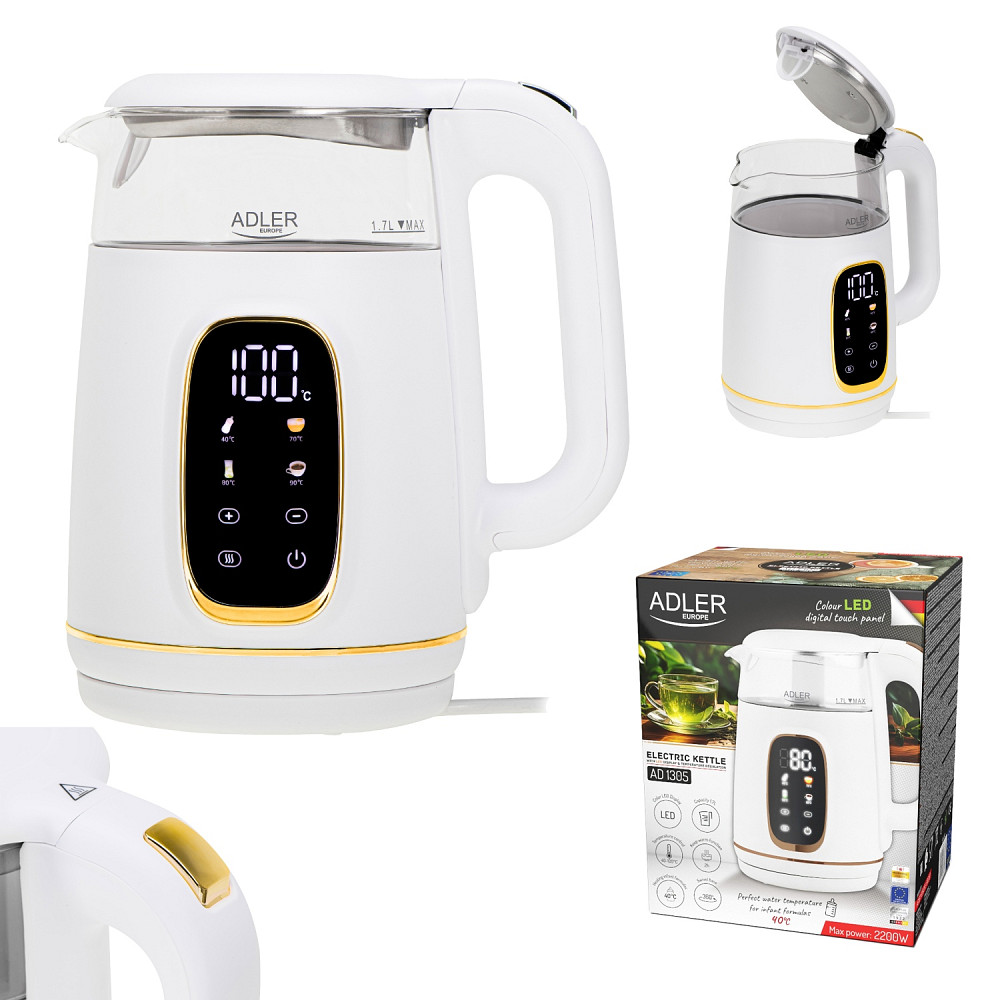Електрочайник Adler AD 1305 white gold 1850-2200Вт/ 1.7л/ скло/ встановлення температури/ Вінниця - фото 6
