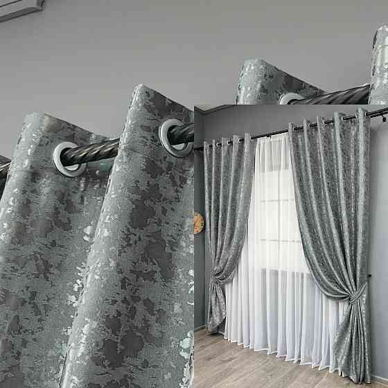 Комплект штор на люверсах VR-Textil Льон мармур Pavliani ХО № 1264ш Сірий 150х250 см 2 шт (37-0317) Київ