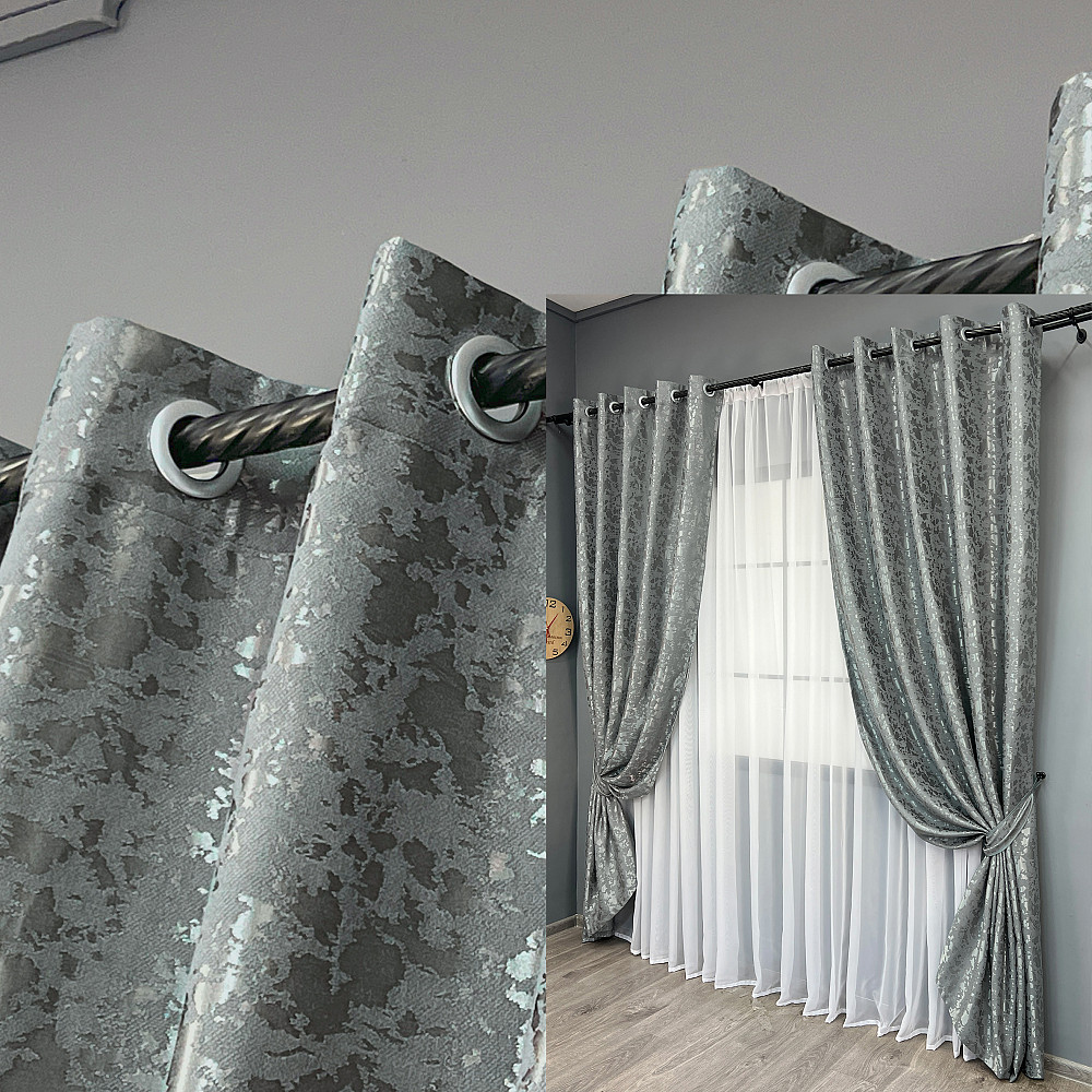 Комплект штор на люверсах VR-Textil Льон мармур Pavliani ХО № 1264ш Сірий 150х250 см 2 шт (37-0317) Київ - фото 1