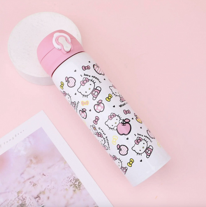 Термос с клапаном и поилкой Hello Kitty 500 мл бело - розовый Винница - изображение 2