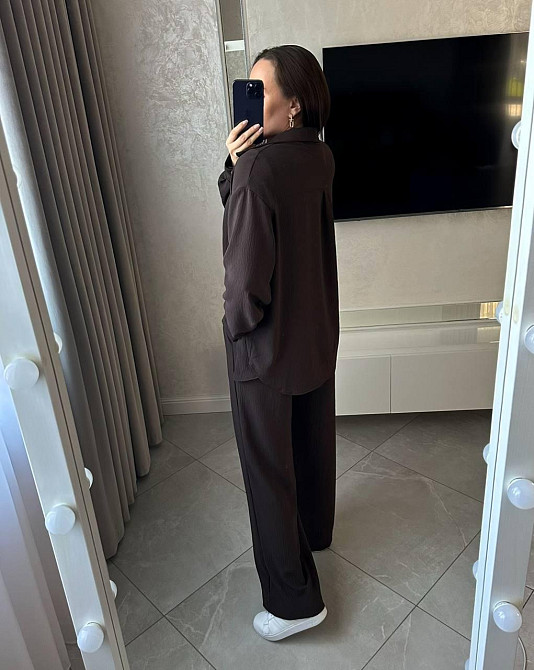 Жіночий базовий костюм-штани: сорочка та штани ролекс Шоколадний, 54/58 Одеса - фото 6