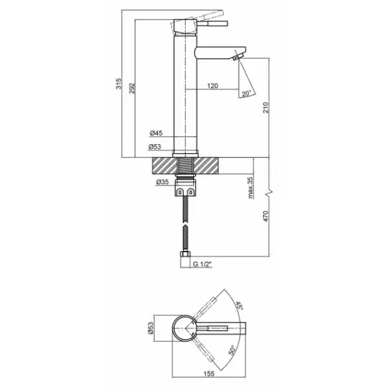 Смеситель для умывальника высокий WEZER EKO11A-01-BLACK черный Киев