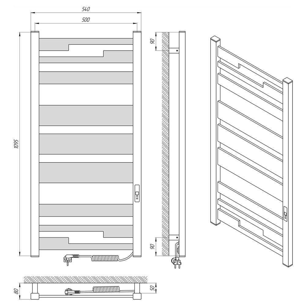 Електрична рушникосушка Laris Зебра Афіна ЧКФ 9 500Х1100 Е чорна П/П Київ - фото 6