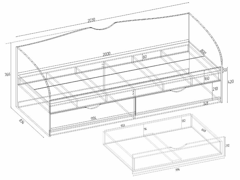 Кровать односпальная L-6, Белый, 2030х834х766 Львов - изображение 2