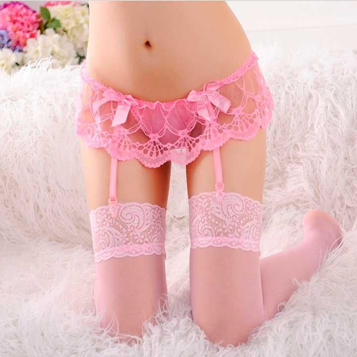Кружевные стринги с поясом для чулок - Розовый - XS/S/M – Эротическое бельё Винница - изображение 1