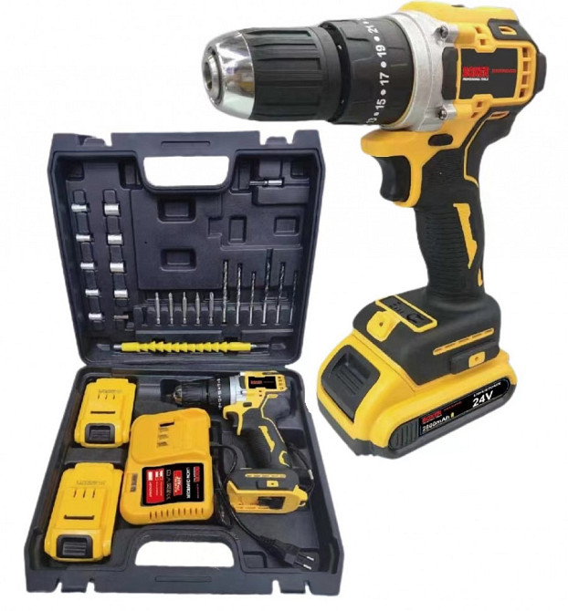 Аккумуляторный шуруповерт BX-3310 2x24В с набором инструментов, 18 режимов, LED подсветка Одесса - изображение 1