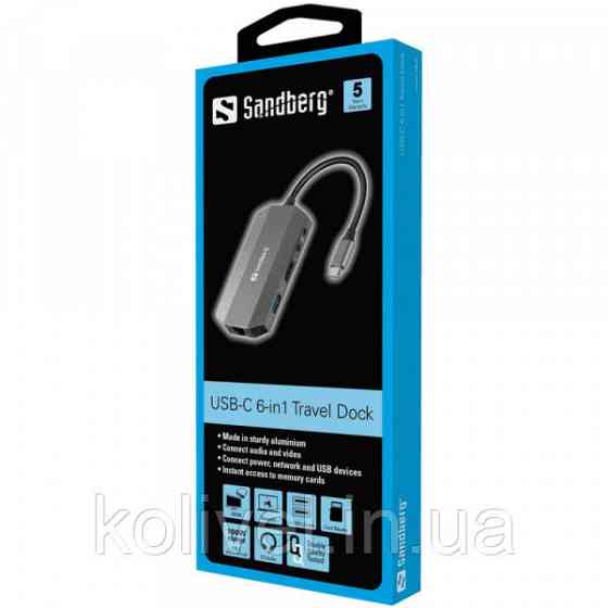 Док-станція USB3.1 Type-C --> HDMI/USB 3.0x2/RJ45/SD/TF/PD 100W 6in1 Sandberg (136-33) Київ