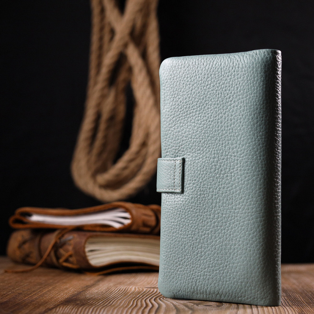 Интересное женское портмоне из натуральной кожи KARYA 21000 Серо-голубой Киев - изображение 10