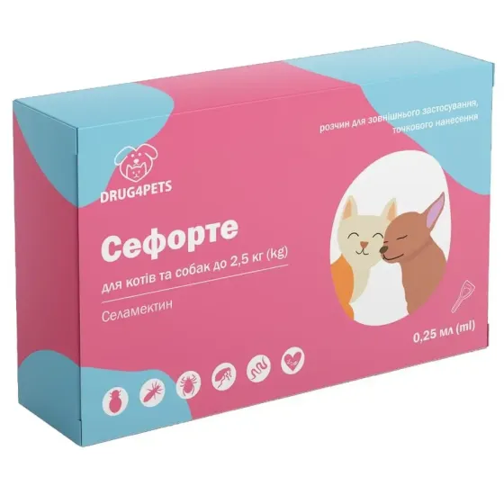 Капли от блох и клещей Сефорте для кошек и собак весом до 2.5 кг (0.25 мл 1 пипетка) Винница