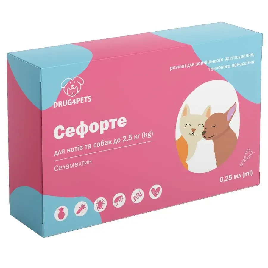 Капли от блох и клещей Сефорте для кошек и собак весом до 2.5 кг (0.25 мл 1 пипетка) Винница - изображение 1