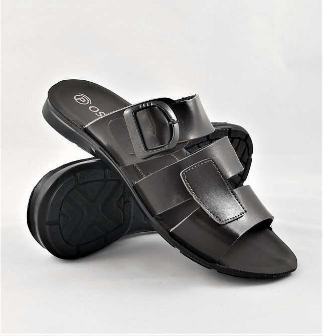 Чоловічі Шльопанці Тапочки Сланці Чорні Шкіряні (розміри: 41,42,43,44) Дніпро - фото 2