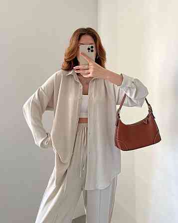 Жіночий легкий брючний костюм-двійка: сорочка та штани американський креп Беж, 42/44 Одеса