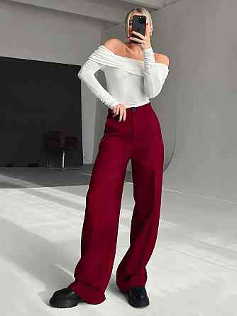 Женские базовые брюки палаццо костюмка 46/48, Бордо Одесса