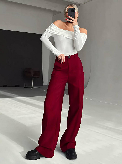 Женские базовые брюки палаццо костюмка 46/48, Бордо Одесса - изображение 1