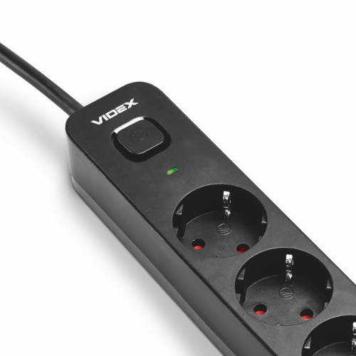 Мережевий подовжувач із заземленням 3 розетки/2USB-A/1Type-C 3м з кнопкою чорний VF-PD33G2U1C-B Oncord Videx Житомир