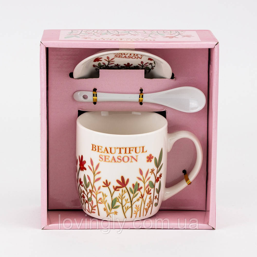 Подарочная чашка с блюдцем и ложкой - цветочный дизайн, яркая коробка, универсальный подарок женщине, маме, подруге Ирпень - изображение 6