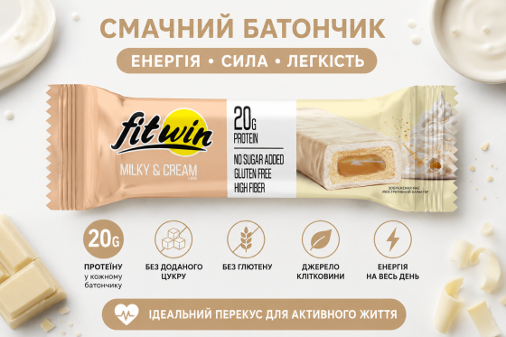 Протеїнові батончики Fitwin Bar No Sugar Added 12x60g молочний крем Київ