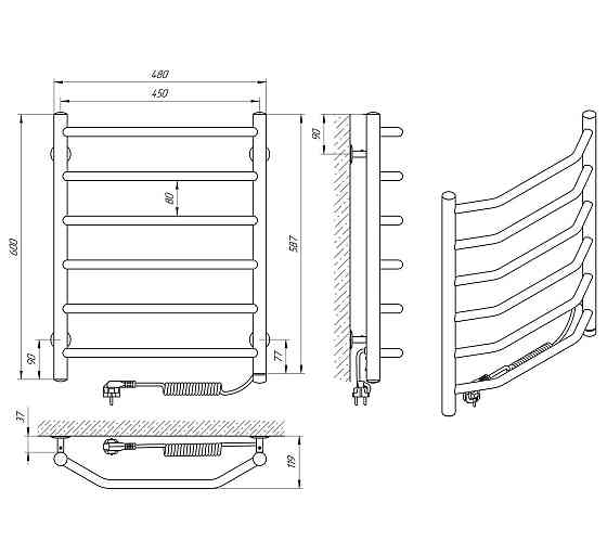 Электрический полотенцесушитель Laris Виктория П6 450Х600 Э правое подкл. Киев
